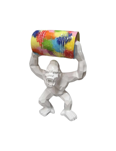 Figura King Kong Pop-Art Color Splash biała z beczką multikolor wysoki połysk żywica