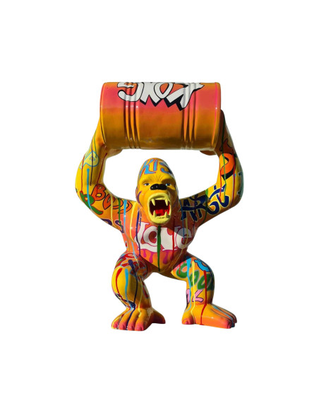 Figura Goryl z beczką Graffiti Drip-Art pomarańczowy multikolor wysoki połysk żywica
