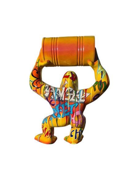 Figura Goryl z beczką Graffiti Drip-Art pomarańczowy multikolor wysoki połysk żywica