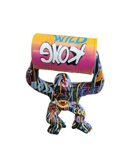 Figura Goryl z beczką Graffiti Drip-Art czarny multikolor wysoki połysk żywica