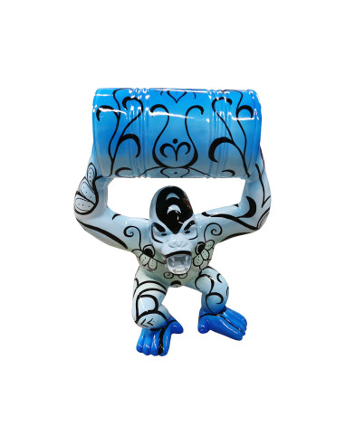 Figura Goryl z beczką Tattoo-Art Ornament błękitny wysoki połysk żywica