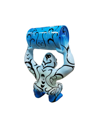 Figura Goryl z beczką Tattoo-Art Ornament błękitny wysoki połysk żywica
