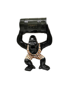 Figura Goryl z beczką Pop-Art Animal Print czarny wysoki połysk żywica