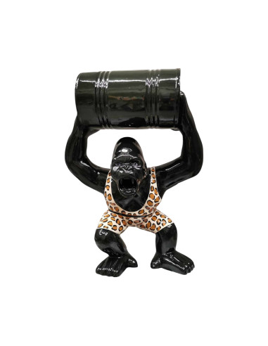 Figura Goryl z beczką Pop-Art Animal Print czarny wysoki połysk żywica