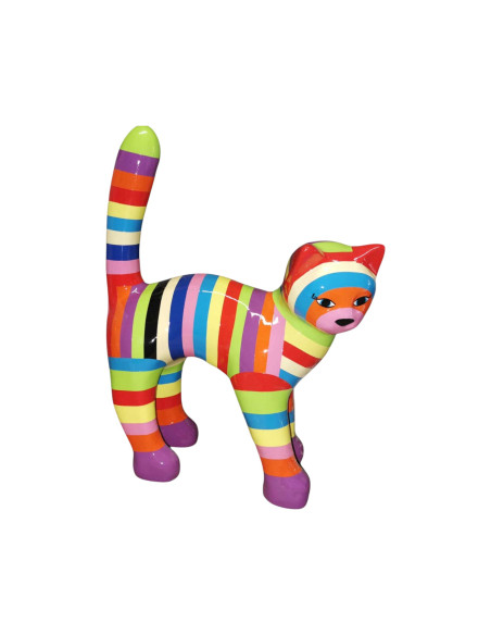 Figura Kot Pop-Art Rainbow tęczowe pasy multikolor wysoki połysk żywica