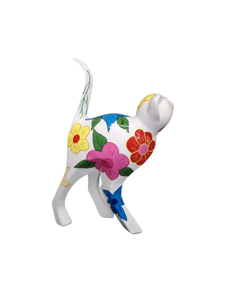 Figura Kot Pop-Art Boho Flowers biały multikolor wysoki połysk żywica