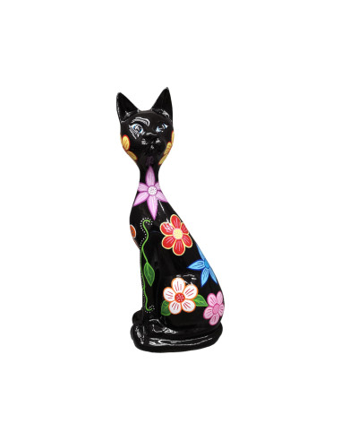 Figura Kot Boho Floral Art czarny multikolor wysoki połysk żywica