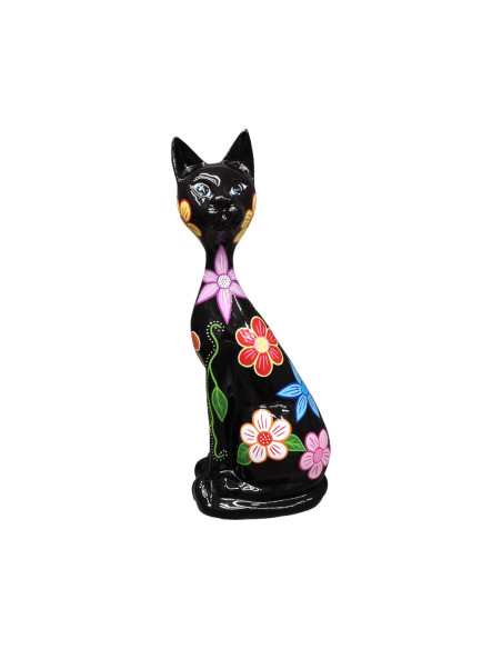 Figura Kot Boho Floral Art czarny multikolor wysoki połysk żywica